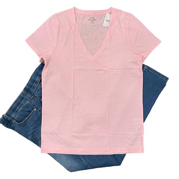 NWT J. Crew Fresh Bouquet Pink Vintage Slub Cotton V-Neck Tee - SIZE XL - Picture 1 of 10